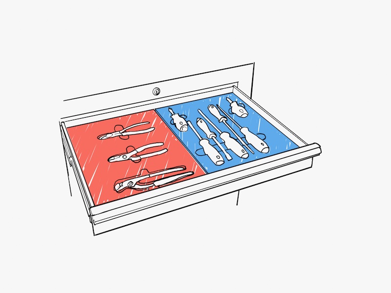 5S Tool Box Shadow Foam Organizers (2 Color) Custom Size (18 x 36, Black  Top/Red Bottom)