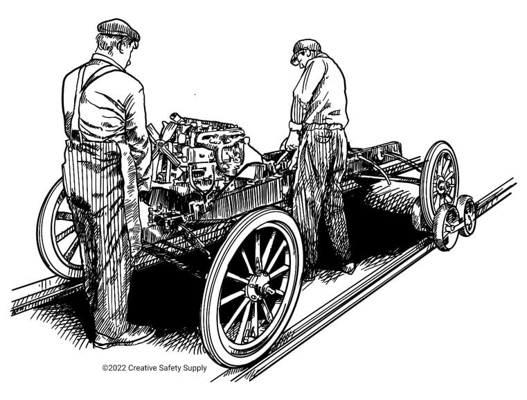 For the Model T Ford, Ford Motor Company installs the world's first moving assembly line.